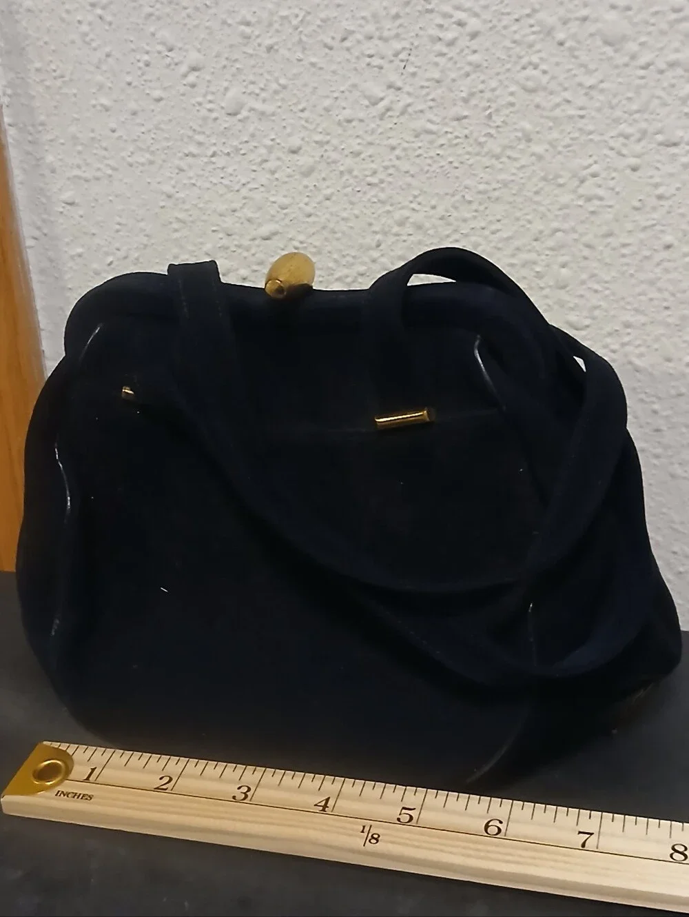 Vintage Dobbie Bag Mid-Century Navy Suede Handbag w/ Red Interior